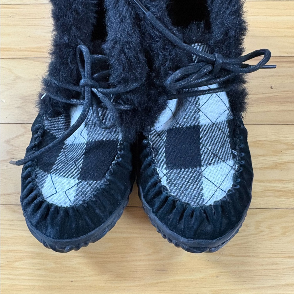 Sorel Out N About Moccasin Boots Womens Sz 8.5 Black Plaid Slippers - Picture 4 of 9